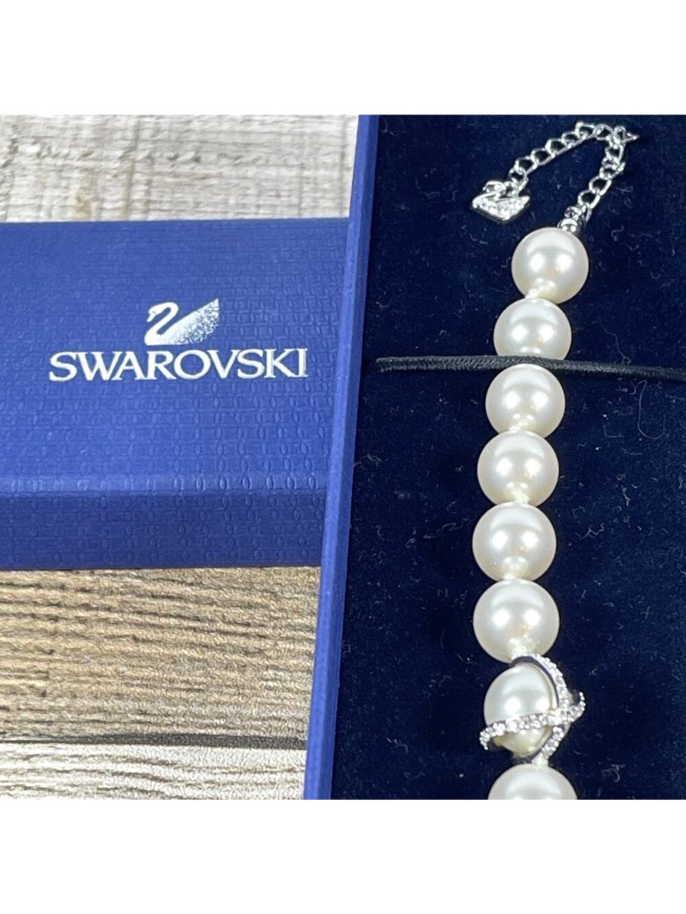Pearl Bead Bracelet Swarovski Crystal Pavé Ring Rhodium Retired Nude Collection - Picture 3 of 16